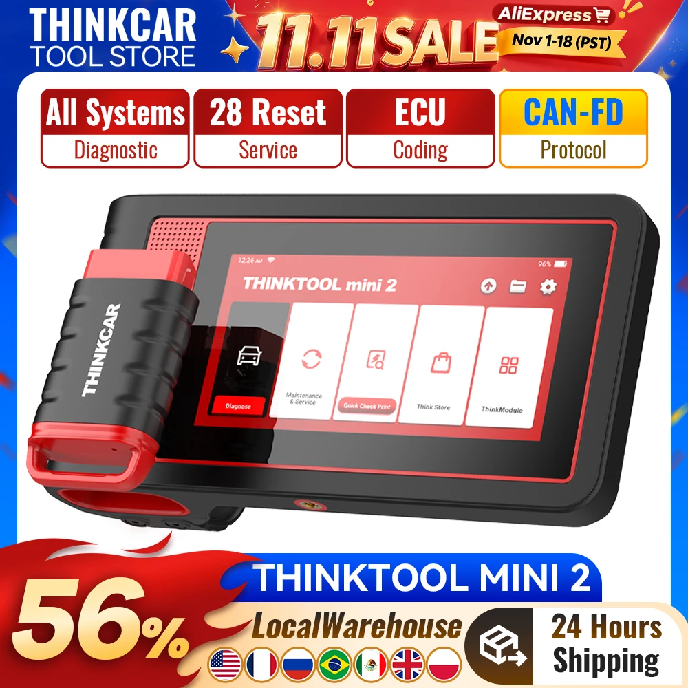 Thinktool Mini 2 OBD2 Scanner 28 Services Lifetime Free Scan Tools Active Test ECU Coding Auto Diagnostic Scanner Support CANFD