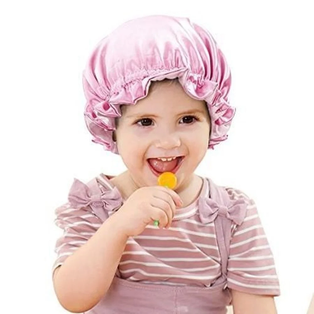 Double Layer Big Bow Knot Sleep Night Cap Satin Hair Protect Hat Baby Girls Night Turban Children Solid Headwrap Sleep Bonnet