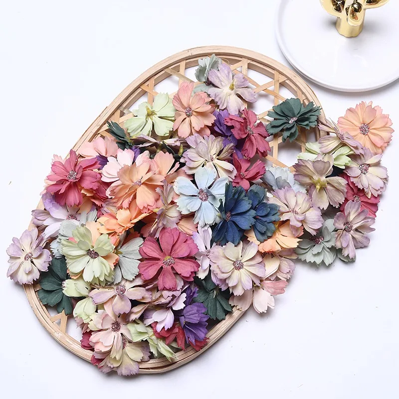 20PCS 4.5CM Silk Daisy Head MINI Home Wedding Decoration DIY Scrapbook Fake Plant Christmas Wreath Headdress Artificial Flowers