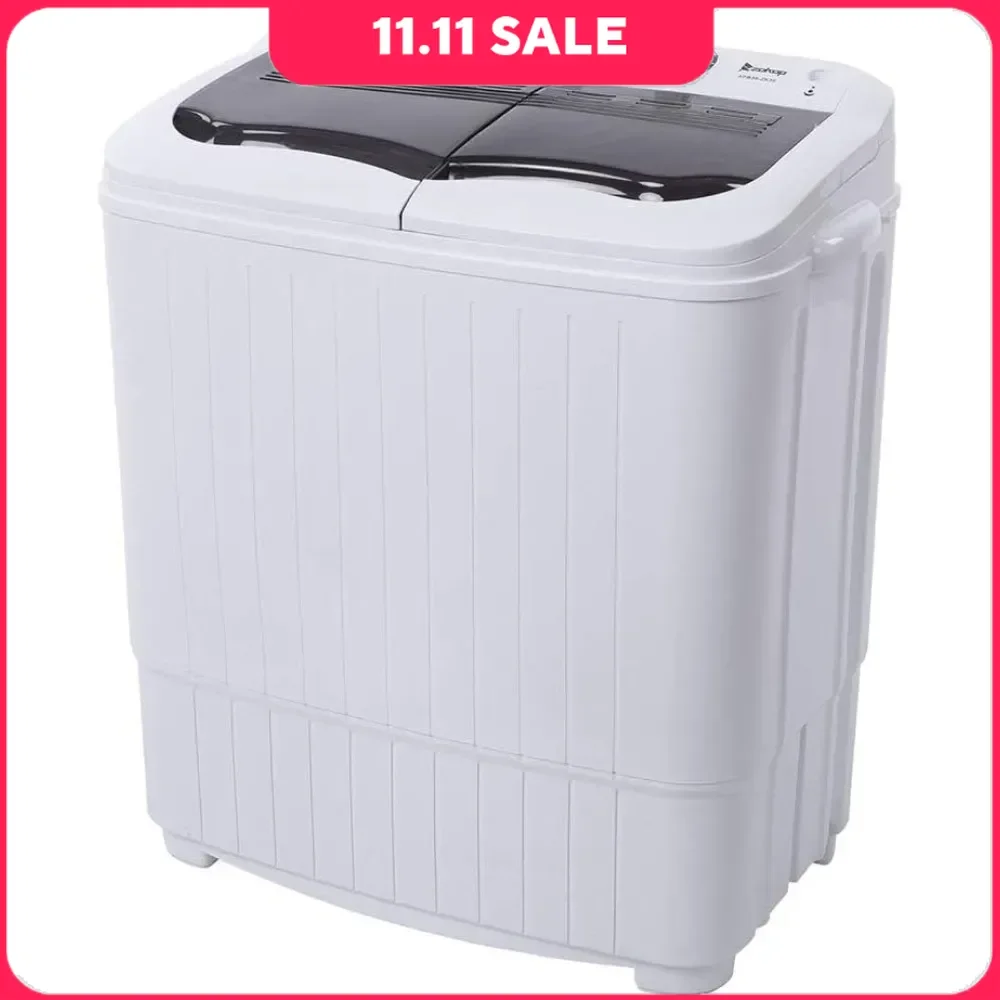 Portable Washer, Twin Tub Washer Dryer Combo W/ Drain Pump, 7.7Lbs Washer & 6.6Lbs Spinner, Semi-Automatic Washer& Dryer