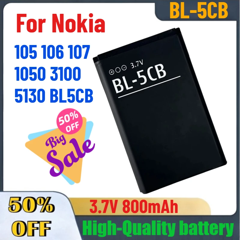 

3.7V 800mAh BL-5CB Lithium Mobile Phone Batteries For Nokia 105 106 107 1050 3100 5130 Fast Shipping