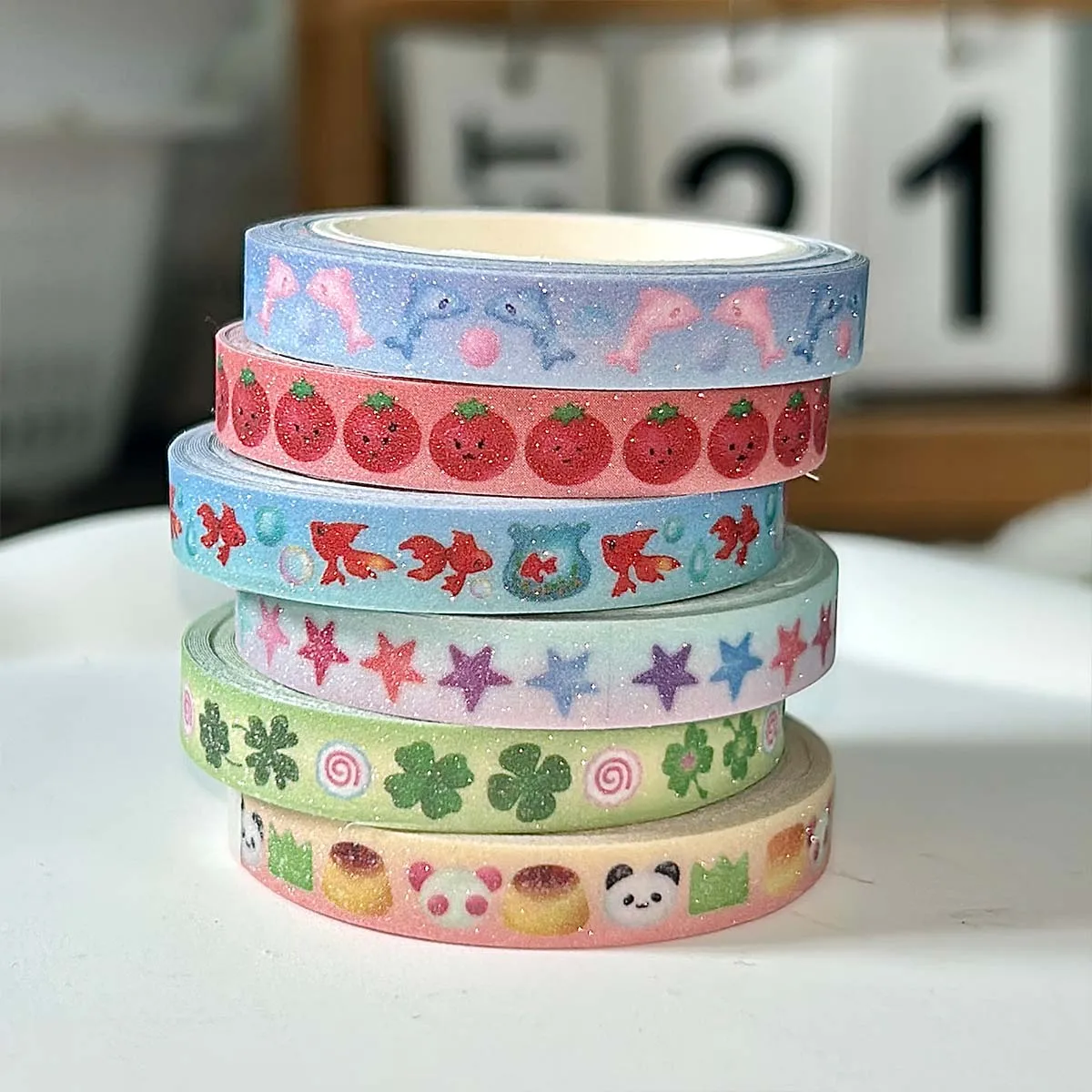 Cute Tomato Deco Washi Tape Kawaii Four-leaf Clover Masking Tape z papierową taśmą Washi z błyszczącą folią powlekanej piaskiem