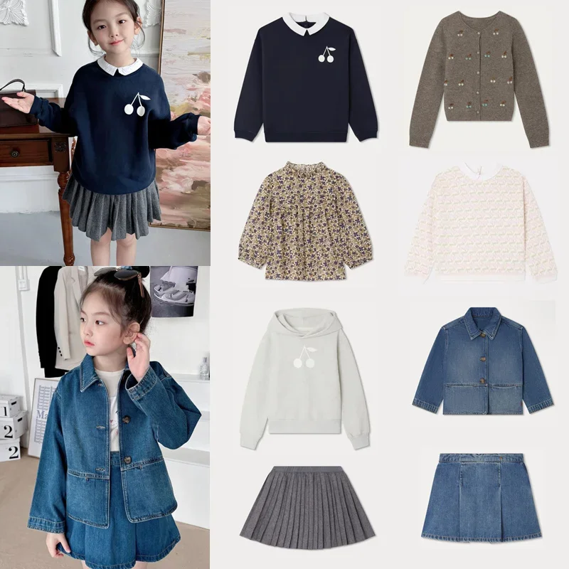 Kids Sweatshirt 2024 Autumn Girl Skirt Brand Children Denim Jacket Clothes Cute Baby Long Sleeve Tee Top Girl Cardigan Outwear