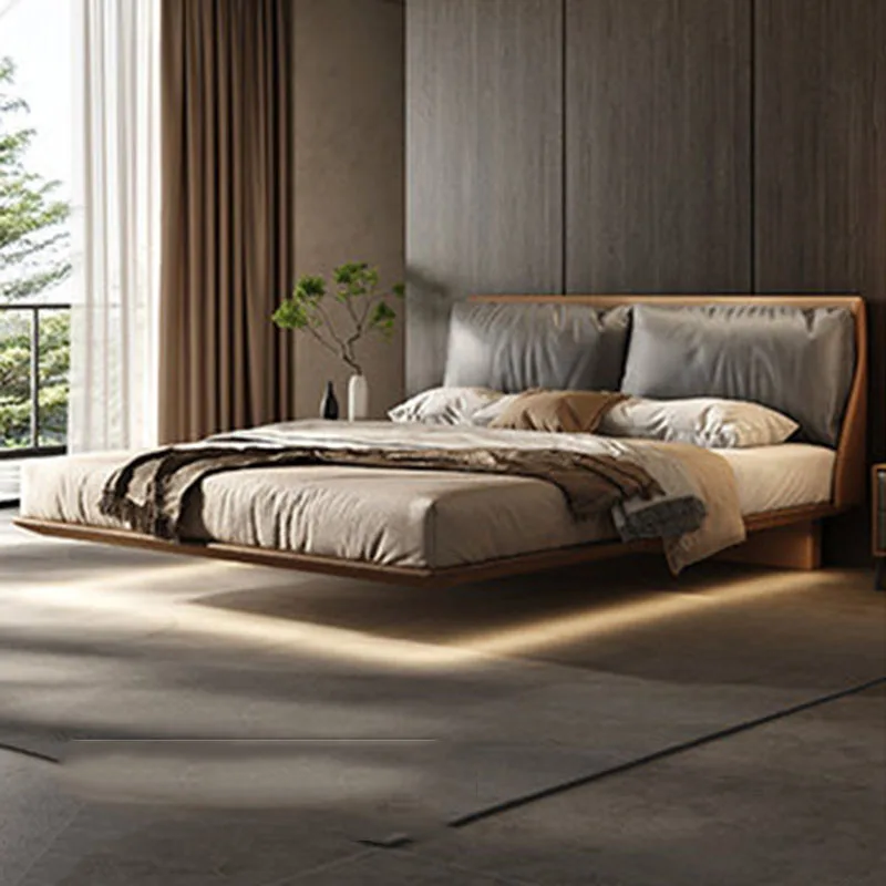 Floating Design Bed Space Saving Luxury Modern Floor Leather Simple Frame Bed Beauty Safe Letto Matrimoniale Trendy Furniture - view 4