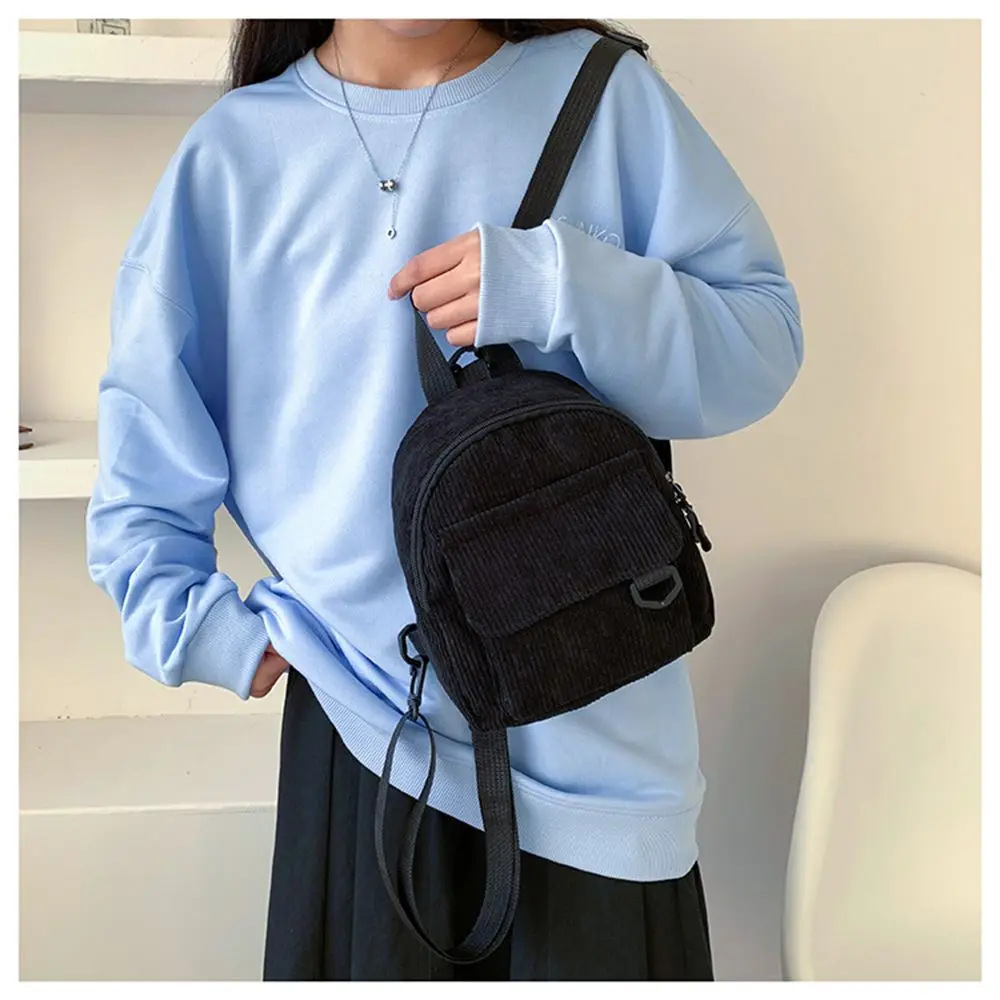 Fashion Women Mini Backpack Solid Color Corduroy Small Backpacks Simple Casual Student Bookbags Traveling Backpacks 2022