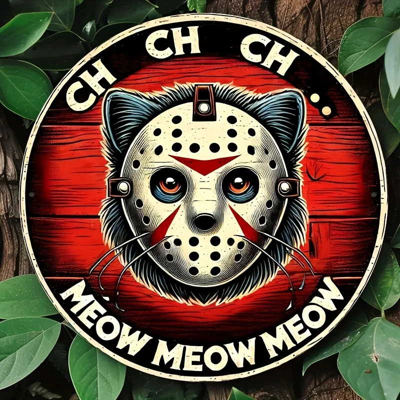 Room Decor 1pc8 x 8inch (20 x 20cm)Noete Horror Jason Cat Meow Metal Poster Wall Decor For Him Country Home Decor Vintage Tin Si