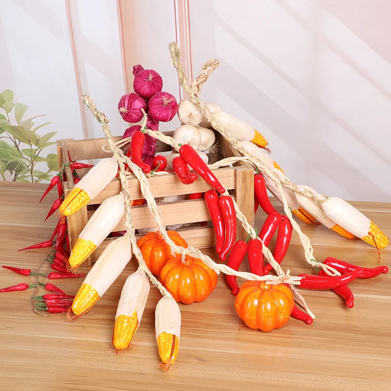 

Simulation Foam Vegetables String Artificial Garlic Fake Onion Red Pepper Hanging Vegetables Fruit String Kitchen Home Decor