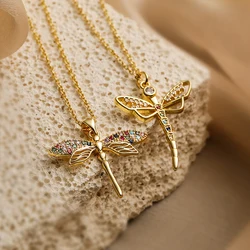 Hot Sell Dragonfly Pendant Necklaces For Womon Girl, Stainless Steel Chain Party Wedding Vacation Jewelry