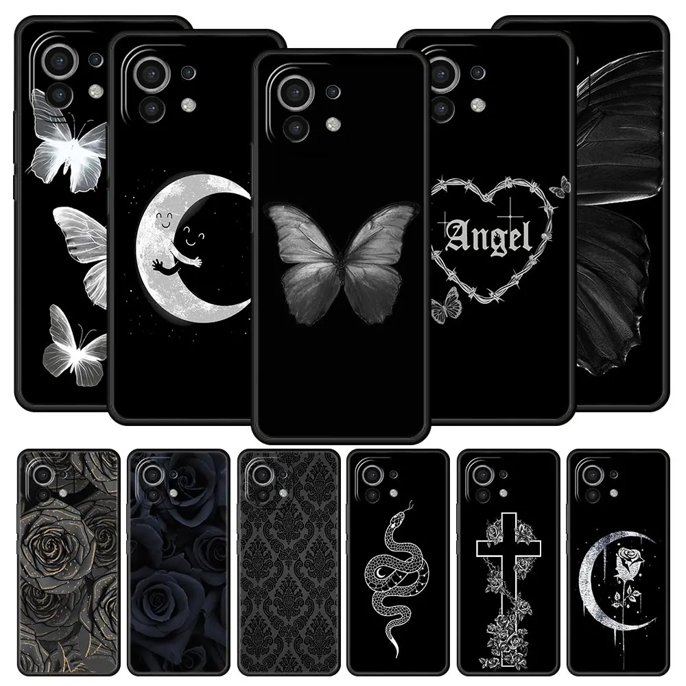 Phone Case For Xiaomi Mi 15 14 13 12 11 Lite 14T 13T 12T 11T Pro Poco X6 X5 M3 X3 Pro F5 F4 Cover Gothic Style Black Lip