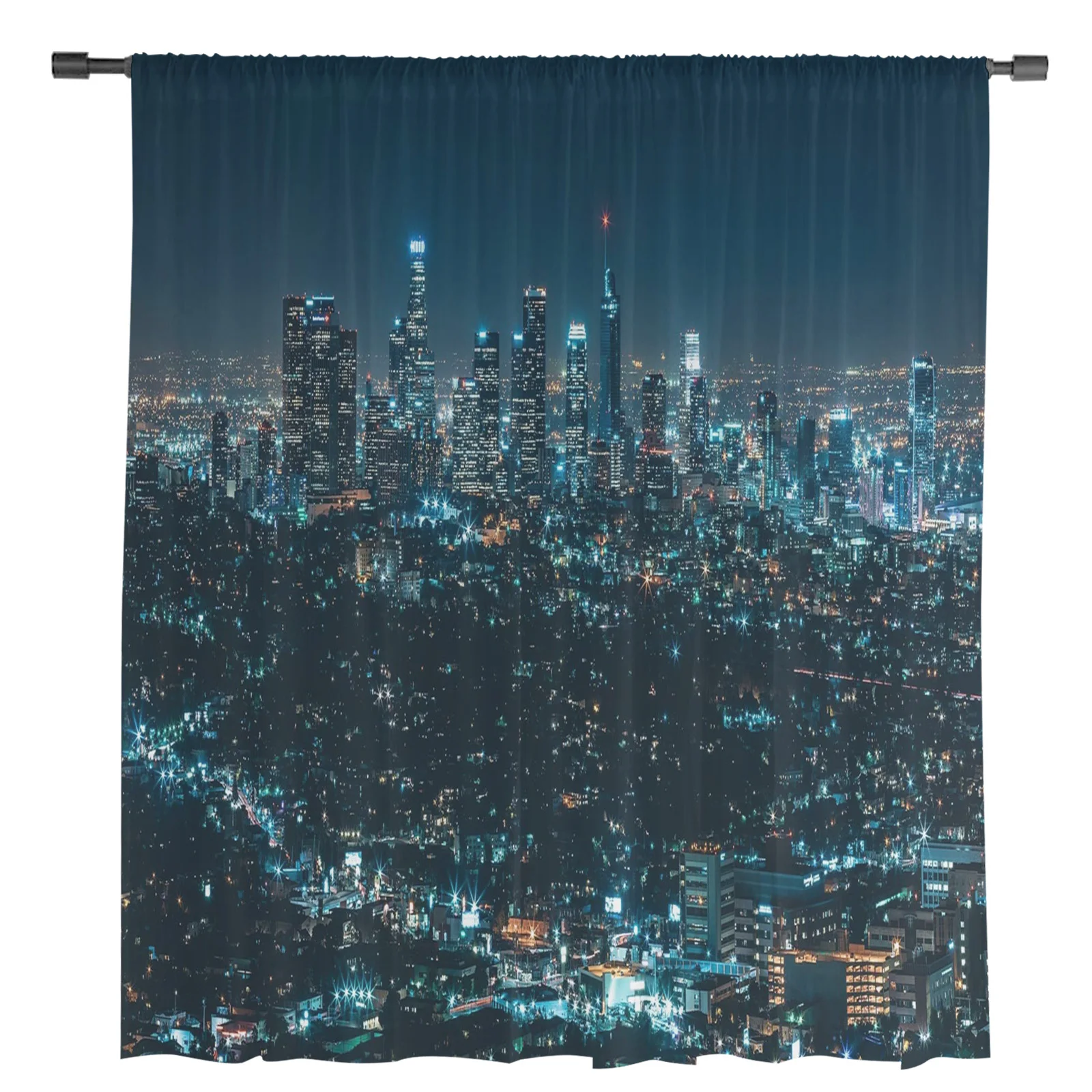 City Night View Urban Area Skyscraper Sheer Curtains for Living Room Decoration Window Curtains Kitchen Tulle Voile Curtains