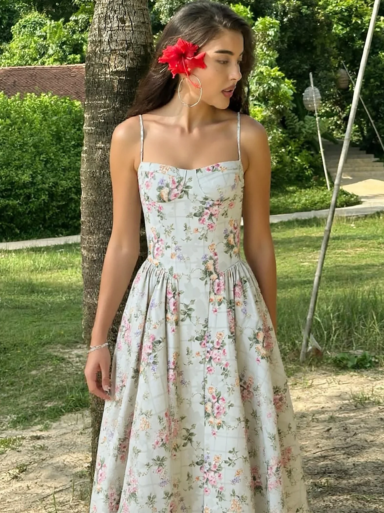 pink printed midi dress Pink Floral Mesh Front Tie Cutout Maternity Midi Dress