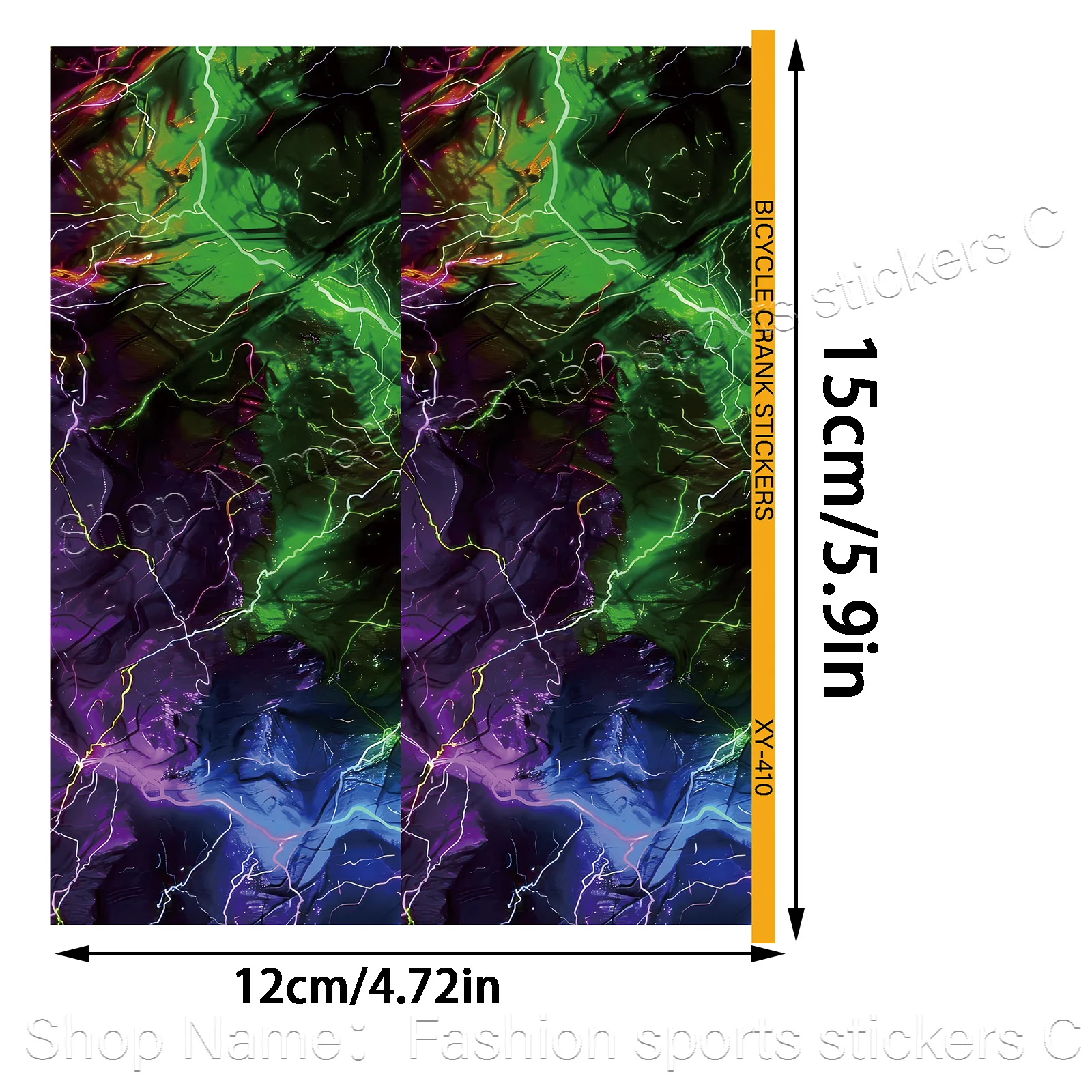 1Pair 2D Flat Green Purple Lightning Crank Arm Waterproof Anti-Scratch Removable Vinyl Stickers For MTB Road Bike Crankset Decor