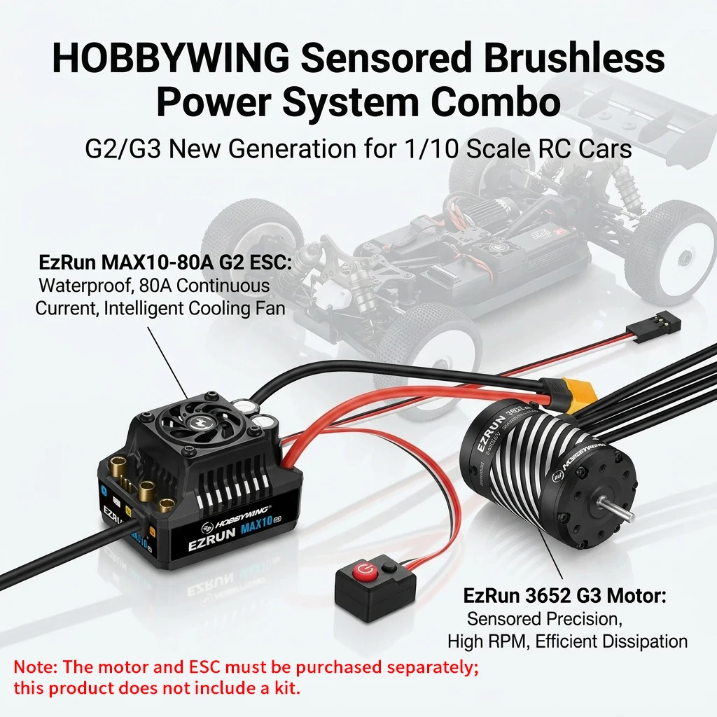 Hobbywing EzRun Max10-80A/140A G2 ESC & 3652/3665 G3 Motor Sensored Brushless Power Combo for 1/10 RC Car