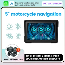 5-calowa przenośna motocyklowa nawigacja GPS Bezprzewodowy odtwarzacz CarPlay Android Auto IPX7 Wodoodporny podwójny rejestrator przedniej tylnej kamery BT