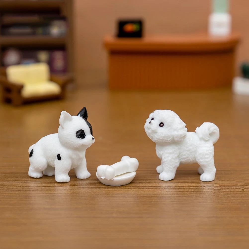 

4Pcs Mini Dog Statues Resin Animal Ornament Cartoon Design Garden Desktop Decoration Landscape Supplies Dog Statue