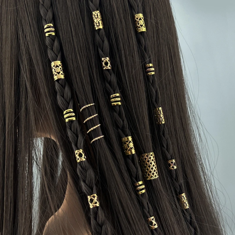 

90 Pieces Gold Hollow Hair Rings for Dreadlocks Party Festival Daily Use DIY Braid Extensions Metal Hoops Non Slip High Quality