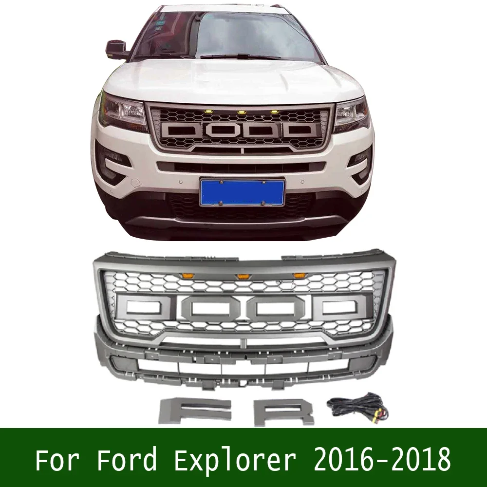 

For Ford Explorer 2016-2018 Bumper Upper Grille Sport Style Modified Front Racing Grills LED Grill Mesh Grille Mask Cover