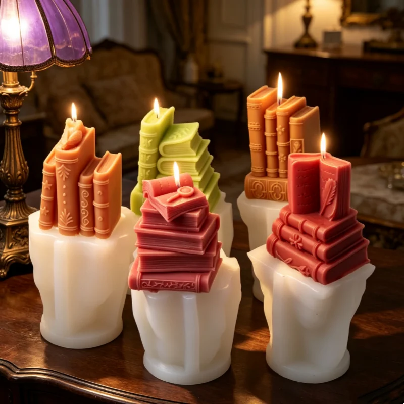 3D Relief Book Silicone Candle Mould DIY Literary Style Plaster Epoxy Resin Casting Mould Bookshelf Ornament Study Decors Making