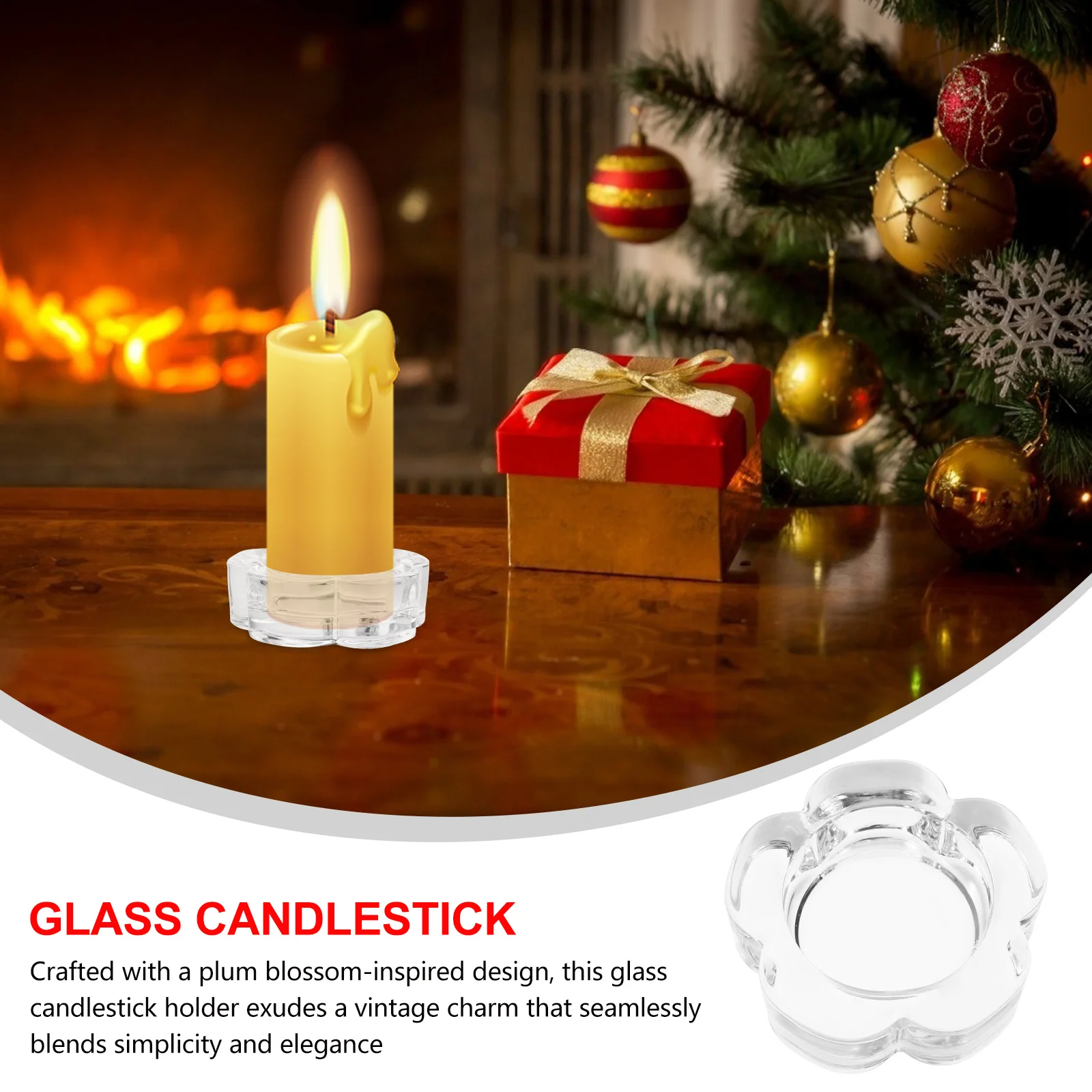 

4Pcs Glass Plum Blossom Tealight Holders Vintage Crystal Wedding Table Centerpieces Romantic Dinner Christmas Fireplace