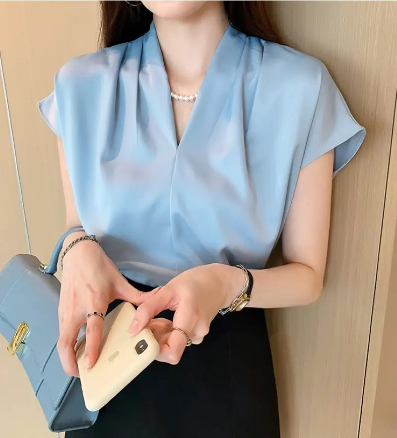 Chiffon Blouse For Ladies Summer Commuter Short-sleeved Pullover Korean Fashion Office Lady Cltoehs Tops Elegant Female Shirts