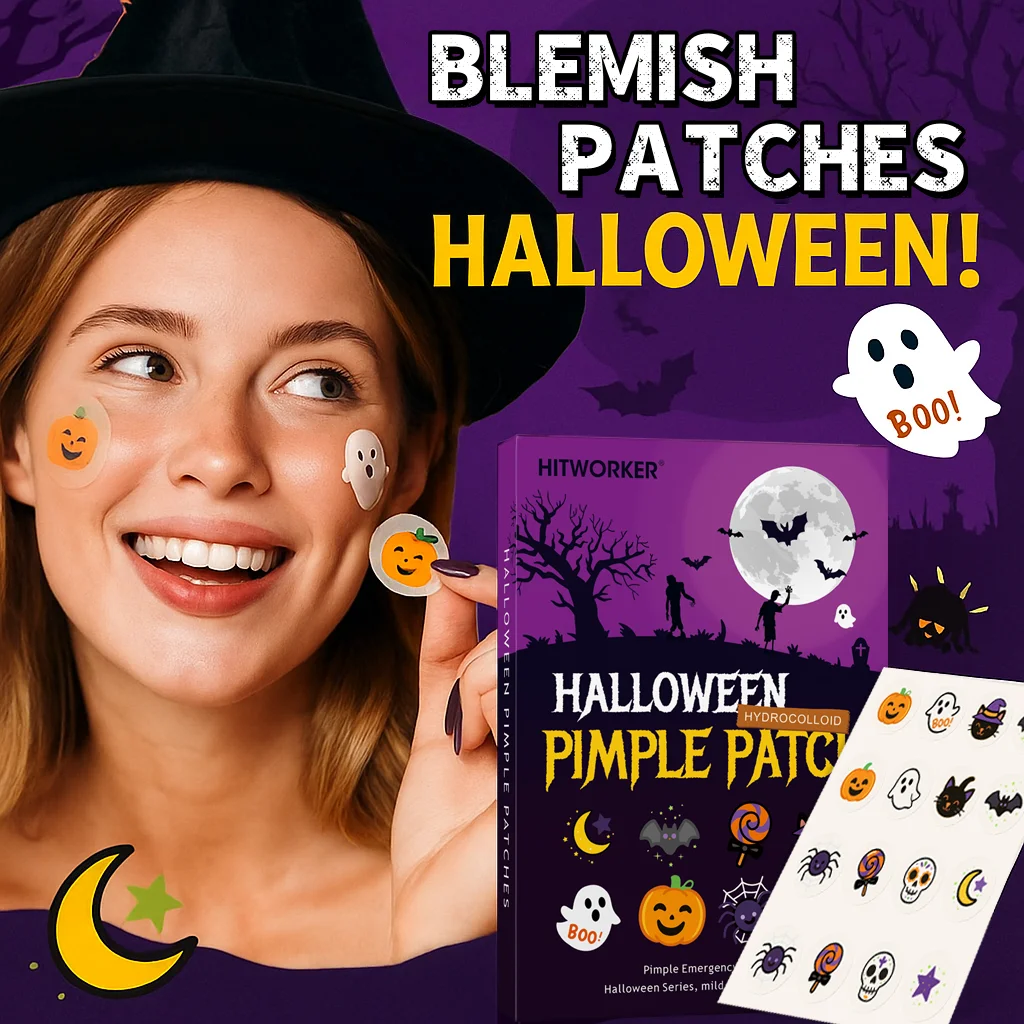 80 قطعة من رقع حب الشباب ذات طابع الهالوين، ملصقات بقع غروانية مائية غير مرئية مع تصميمات قبعة الخفافيش والساحرة، كوف عيب غير قابل للحكة #6