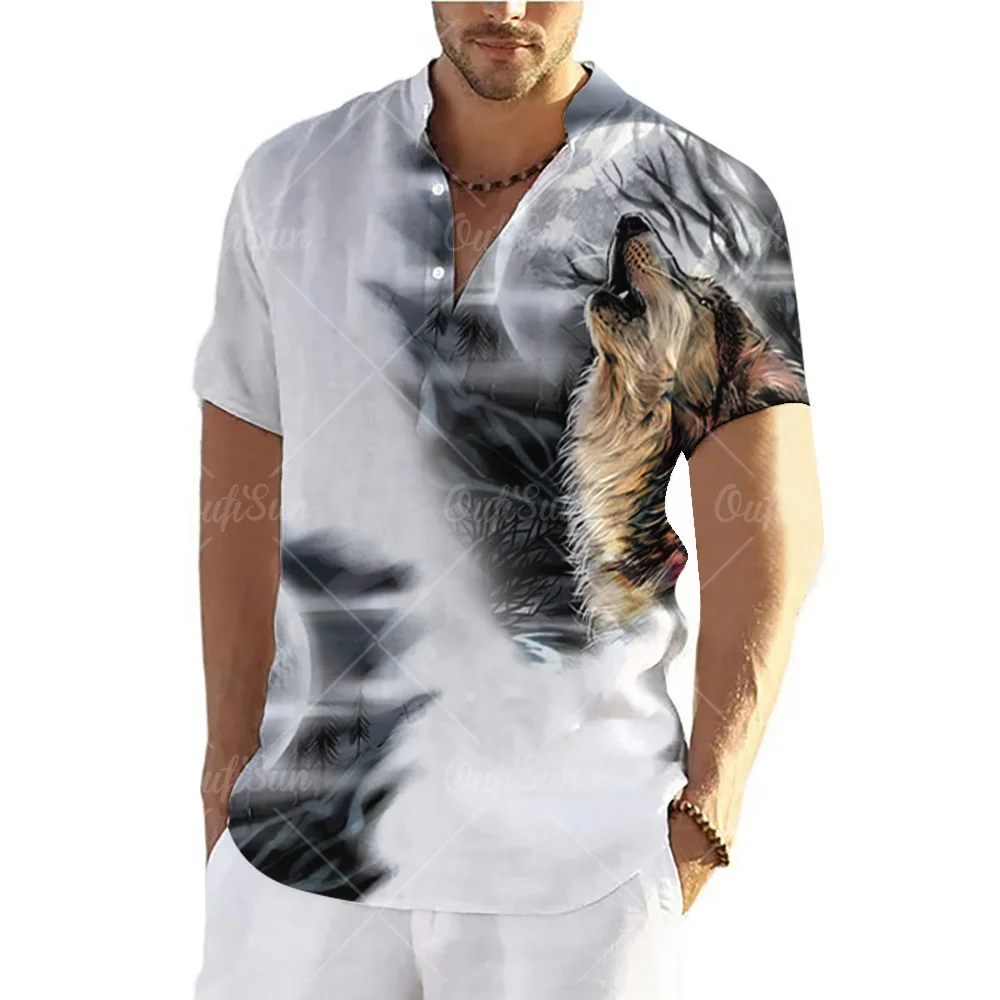 Lion Shirt Men\'s T-shirts Short Sleeve Tops Animal Graphic Clothing Streetwear V-Neck Pullovers Summer For Male Shirt Tees 2023