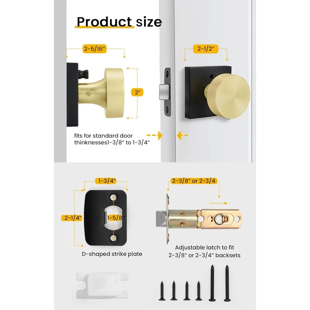 مقابض الأبواب الداخلية المصنوعة من سبائك الزنك شديدة التحمل - مقابض أبواب الخصوصية باللون الأسود الذهبي لغرف النوم، مجموعة من 3 قطع #6