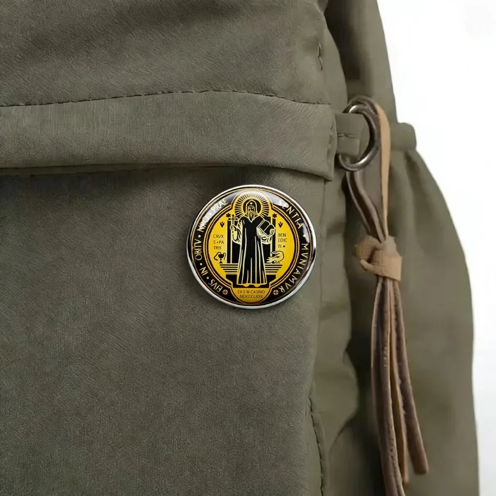 6/12/20 Pcs 2DFLAT Saint Benedict Symbol Lapel Pin, Catholic Religious Printed Brooch, Clothing Backpack Accessory, Decor Badge