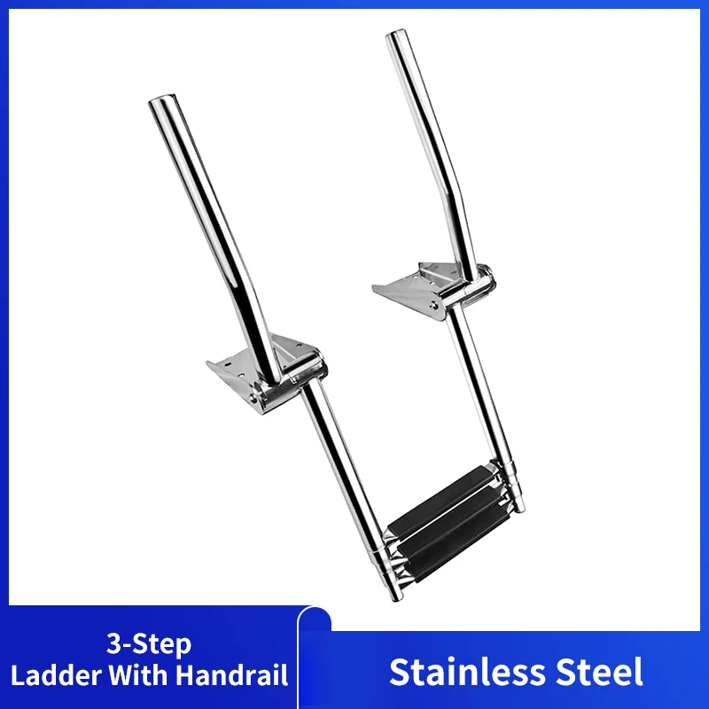 

High Quality Stainless Steel 3 Step Boat Ladder with Handrail Marine Under Platform Boat Accessories Boarding Telescoping Ladder