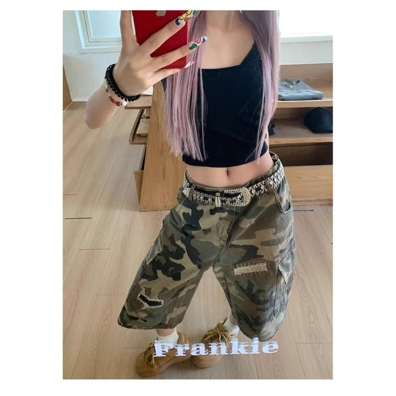 جينز ممزق وممزق ومستقيم الساق للنساء، تصميم فضفاض نحيف وكاجوال