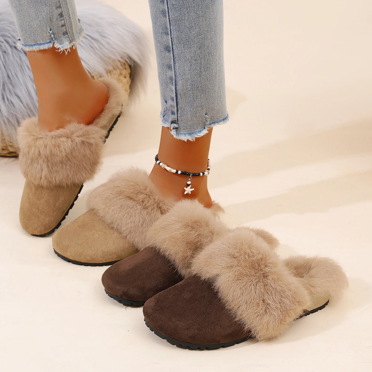 

2025 Women Flat Slippers Autumn Winter Fashion Outdoor Warm Non Slip Shoes Lightweight Comfortable Casual Slippers Slides Women