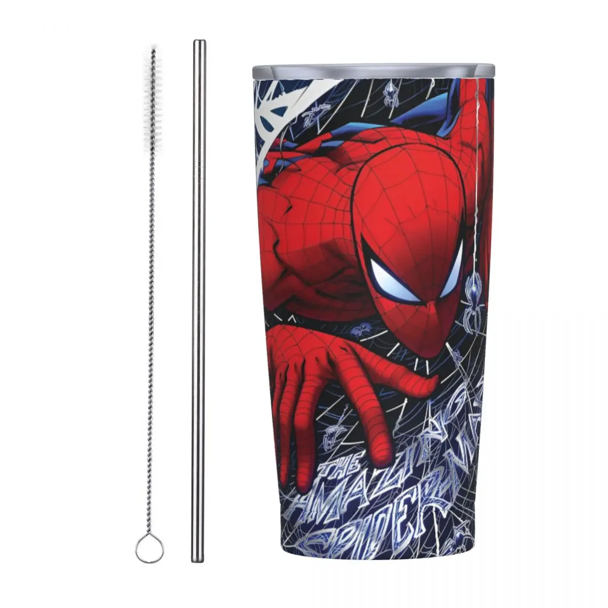 Spider-Man Superhero Insulated Tumbler with Straws Lid Stainless Steel Thermal Mug Double Wall Thermos Bottle Cups 20oz