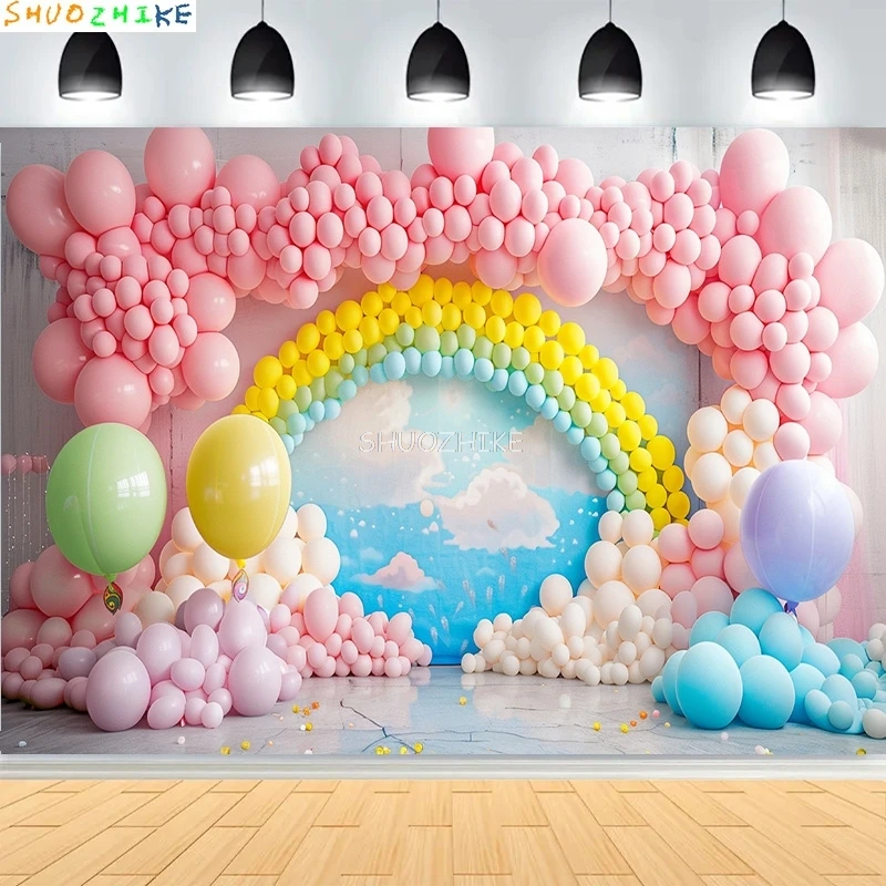 

Rainbow Balloons Flowers Birthday Party Background Newborn Boat Circus Stars Beach Scene Cloud Theme Photography Backdrops AT-03