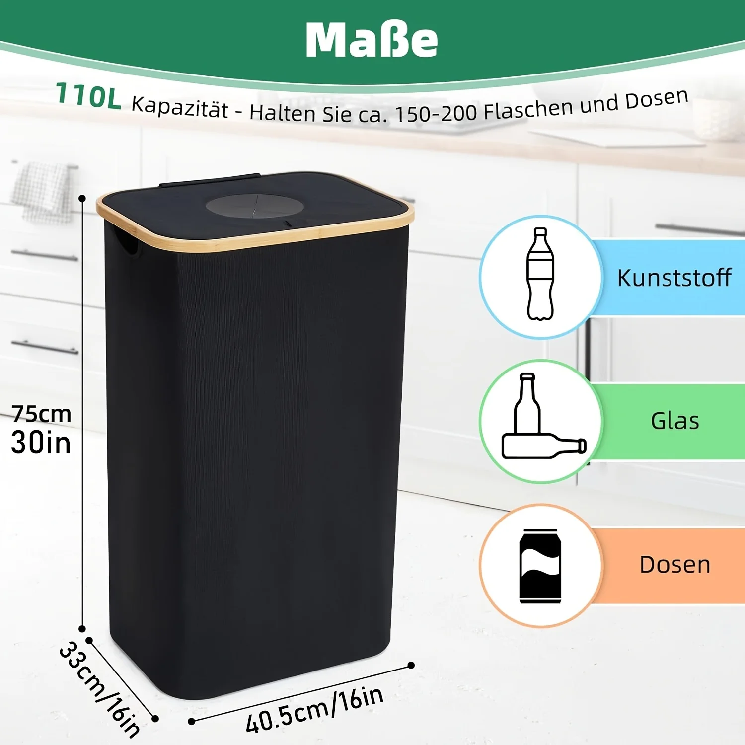 Bamboo Classification Recycling Bottle Storage Basket Trash Can Large Size with Lid Foldable Beverage Bottle Recycling Box view 6