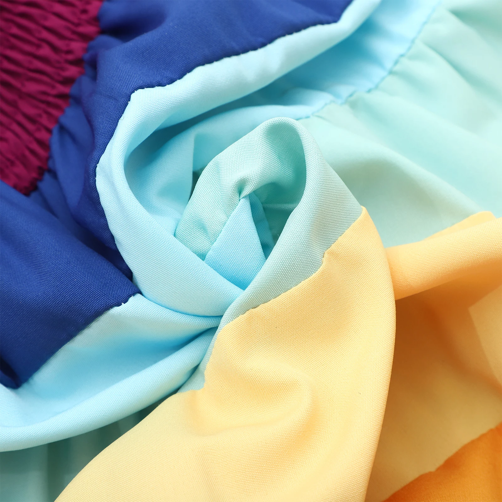 

Rainbow One-piece Colorblock Skirt Beach Red Off Shoulder Party Performance Costume Girls Dress Fashion