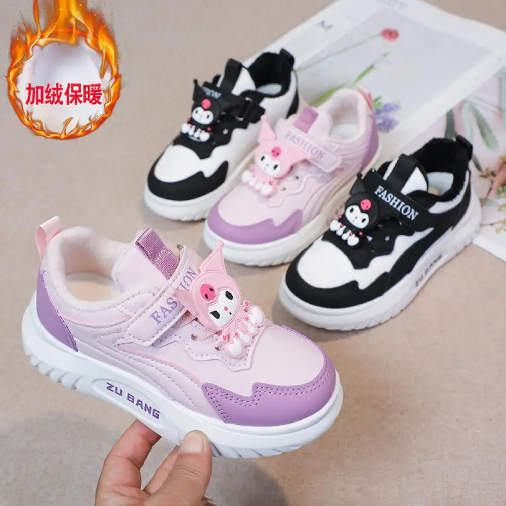 Sanrios Kuromi Girls Sneakers Spring Winter New Style Outdoor Casual Shoes Anime Fashion Sports Running Shoes Kids Cotton Boots