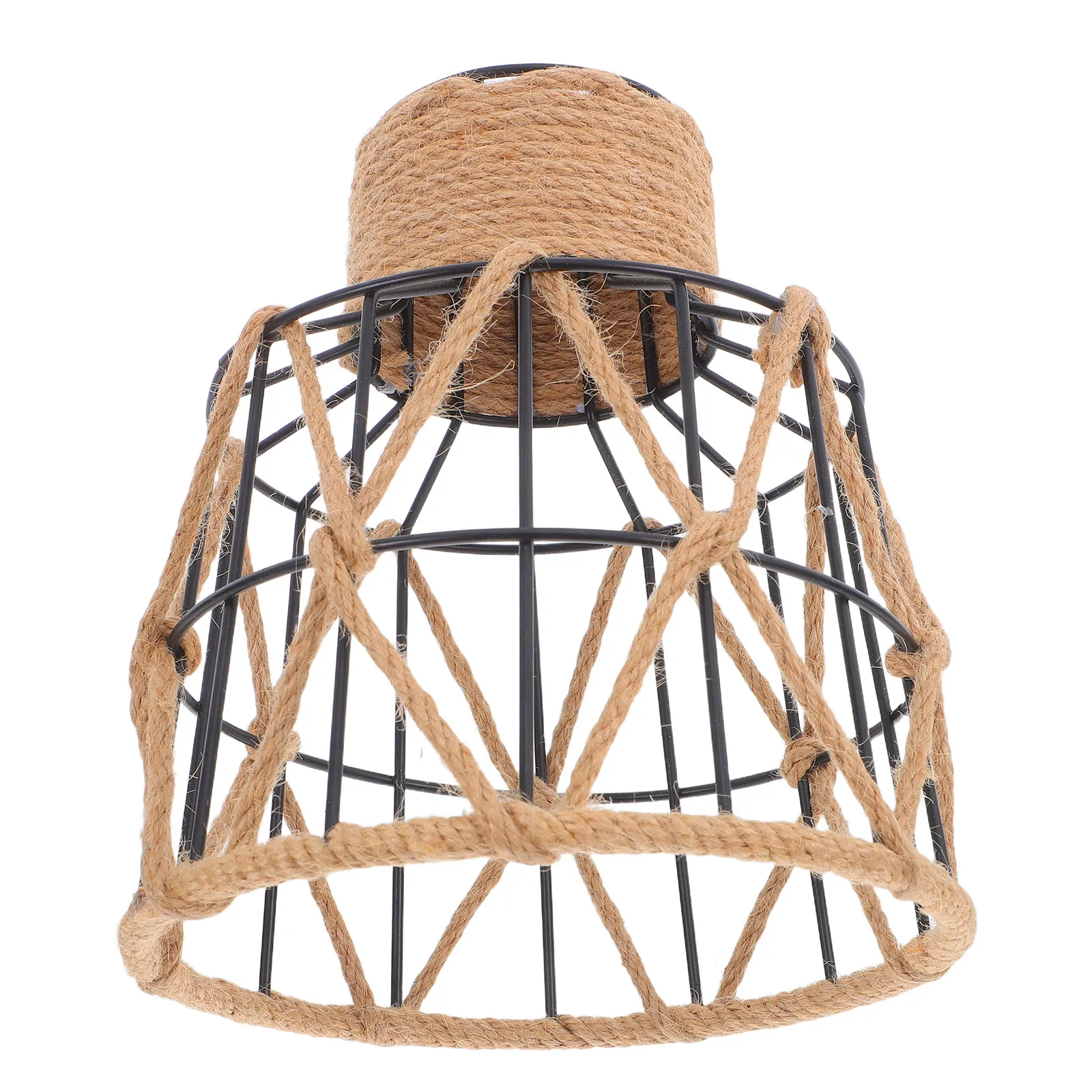 Rustic Industrial Lampshade Woven Jute Rope Over Metal Frame E27 Vintage Pendant Shade for Bar Counter Pub Restaurant Home Decor