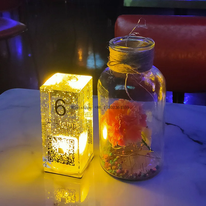 

Bar charging table lamp nightclub cafe decorative table lamp night light square crystal LED luminous bar lamp