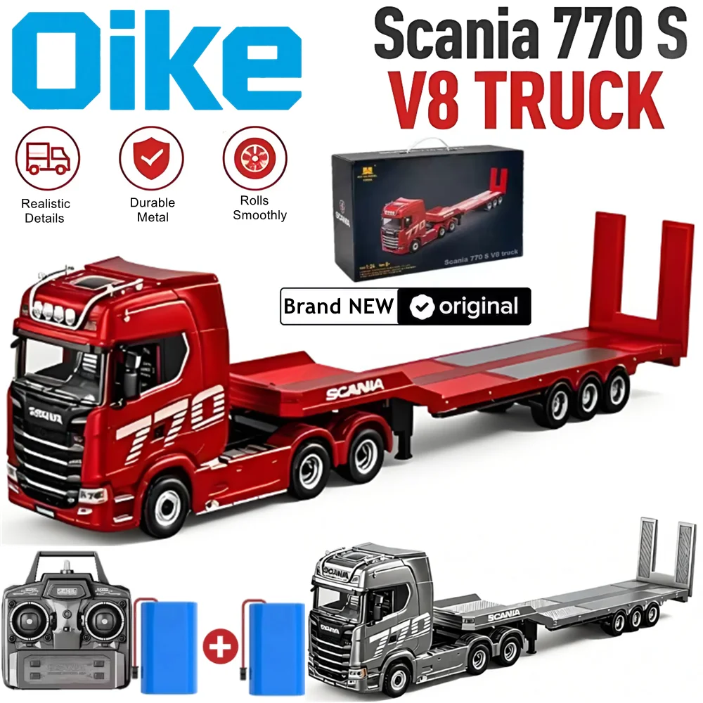 Oike Remote Control Car Transport Truck with Lights & Sounds 4WD 4X4 RC Tractor Vehicle Toy Scania 770S Model HUINA 1501 1302A