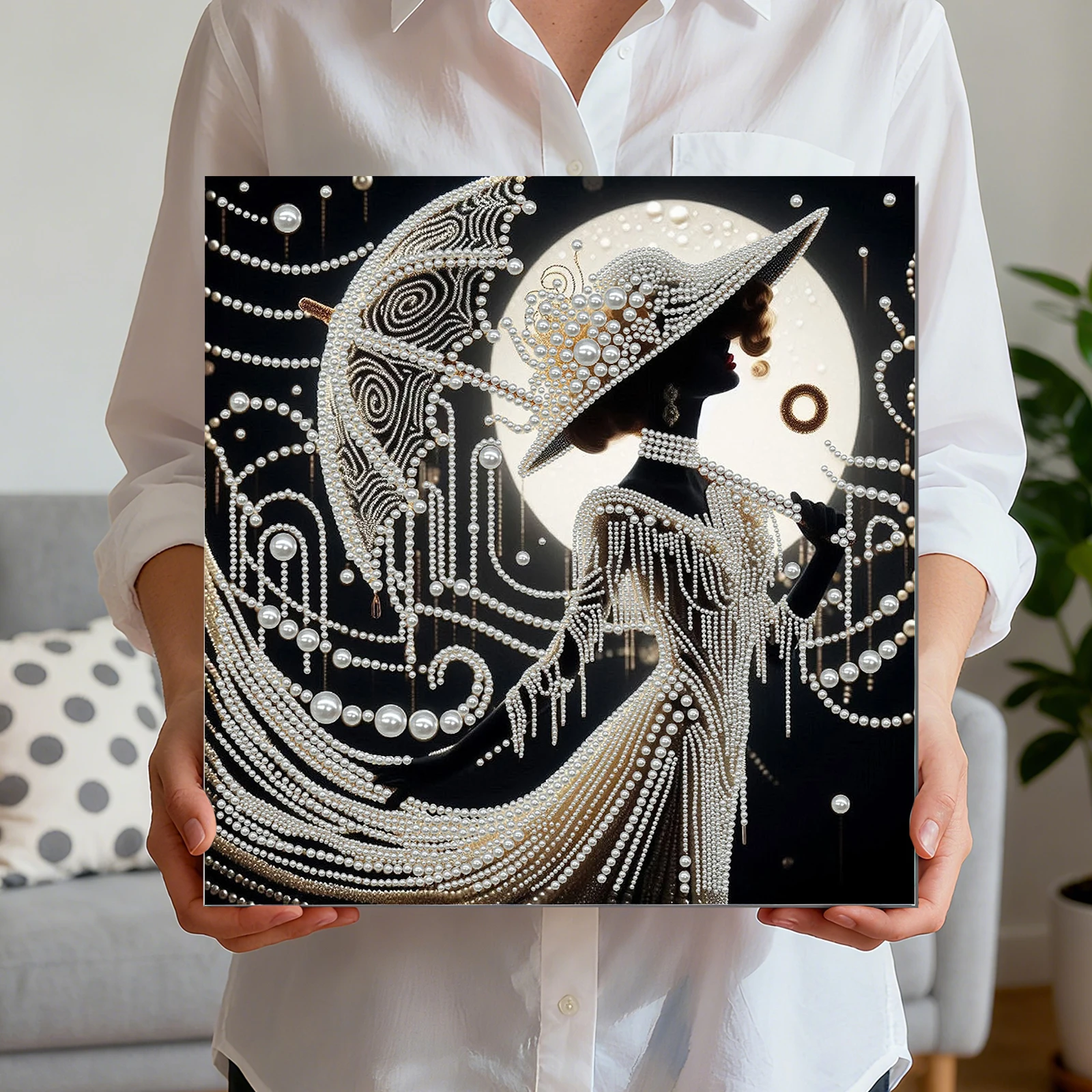 

DIY Ladies Pearl Dot Painting for Adults/Beginners Gift Home Decor Pearl Painting Art Kits 30x30cm With Frame