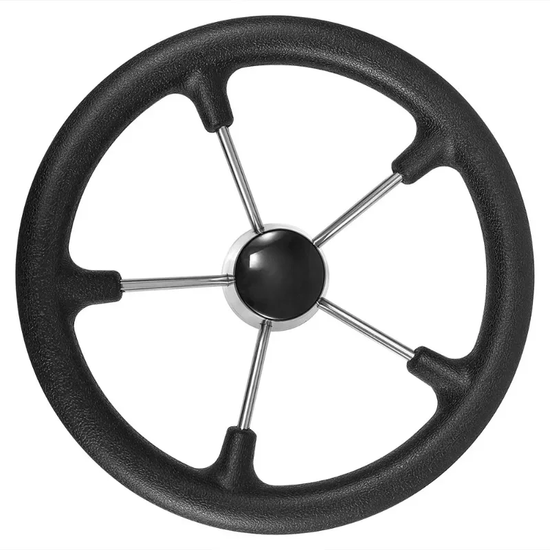 Steering Wheel  with 5 Spoke Stainless Steel Knob Surface with Black Rubber Foam Boat Steering Wheel 11/13.5/15.5 Inch