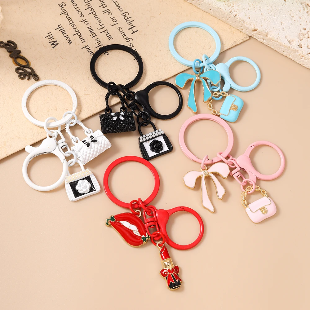 Aihua Niedliche Handtaschen-Schleifen-Schlüsselanhänger, Süße High-Heels-Schuhe, Nagellack, Lippenstift Schlüsselanhänger, Autoschlüsselanhänger für Damen und Herren, Schmuck – Detail 2