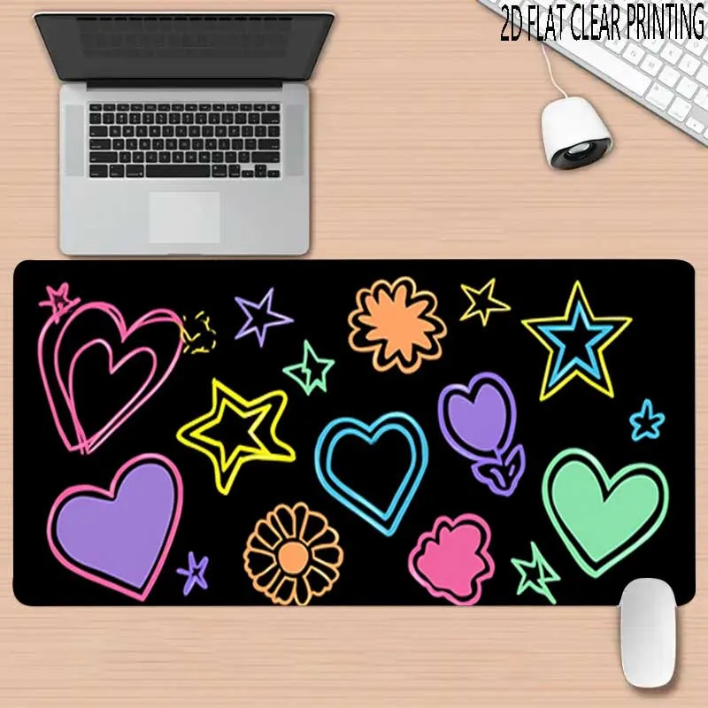 

Neon Heart Star Pattern Mouse Pad Gaming Desk Mat Non-Slip Rubber Base Large Mouse Pad for PC Laptop Keyboard Office Gaming Desk
