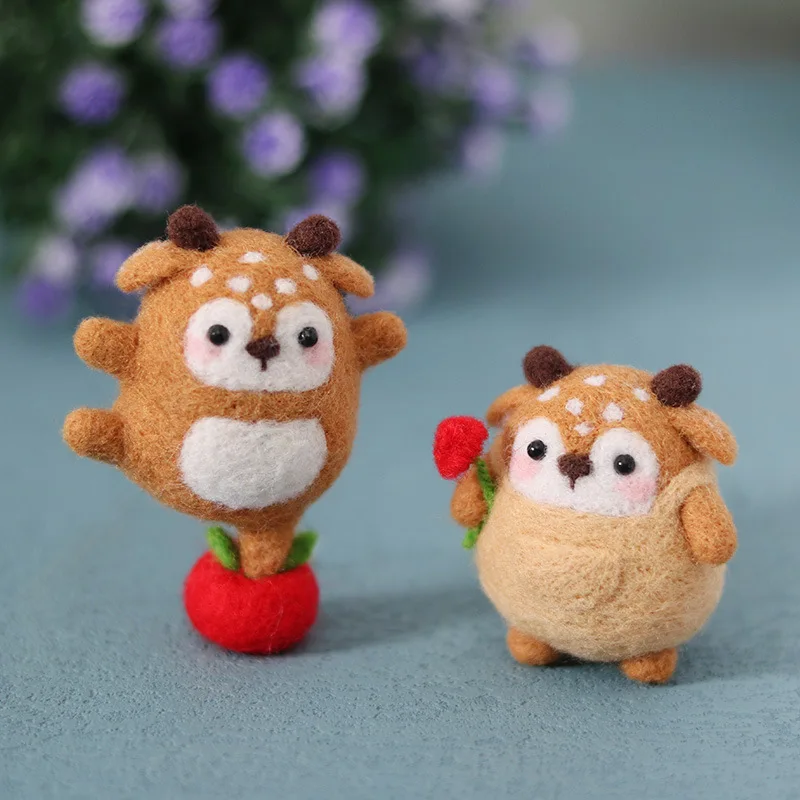 

Cartoon Cute Sika Deer Hand-embroidered Diy Woolen Embroidery Material Package. Adults And Children Unpack Handmade Felt.
