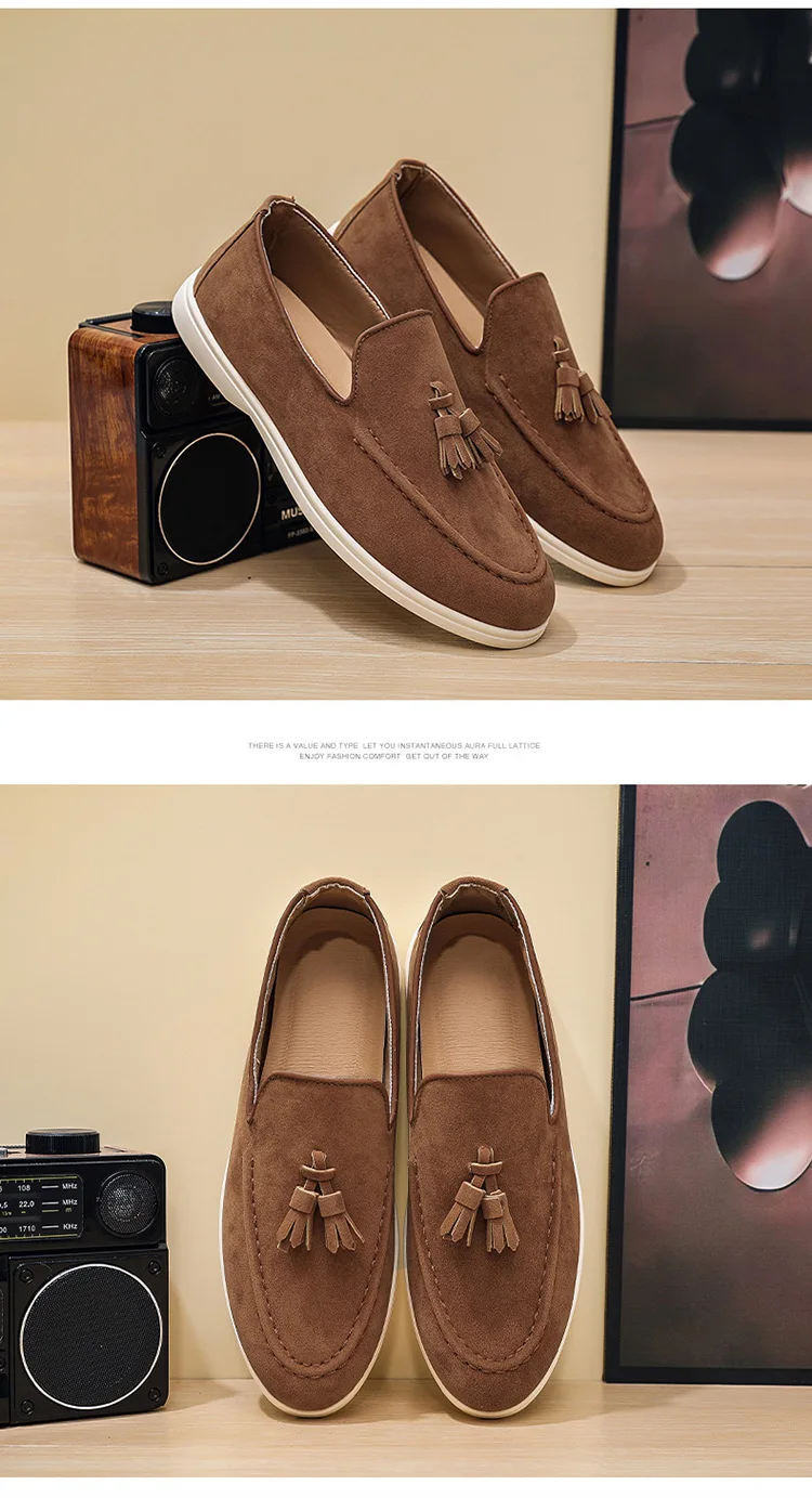 Autumn Men Flat Loafers 2025 Frosted Suede Flat Shoes Comfortable Non Slip Fashion Loafers Lightweight Outdoor Casual Shoes