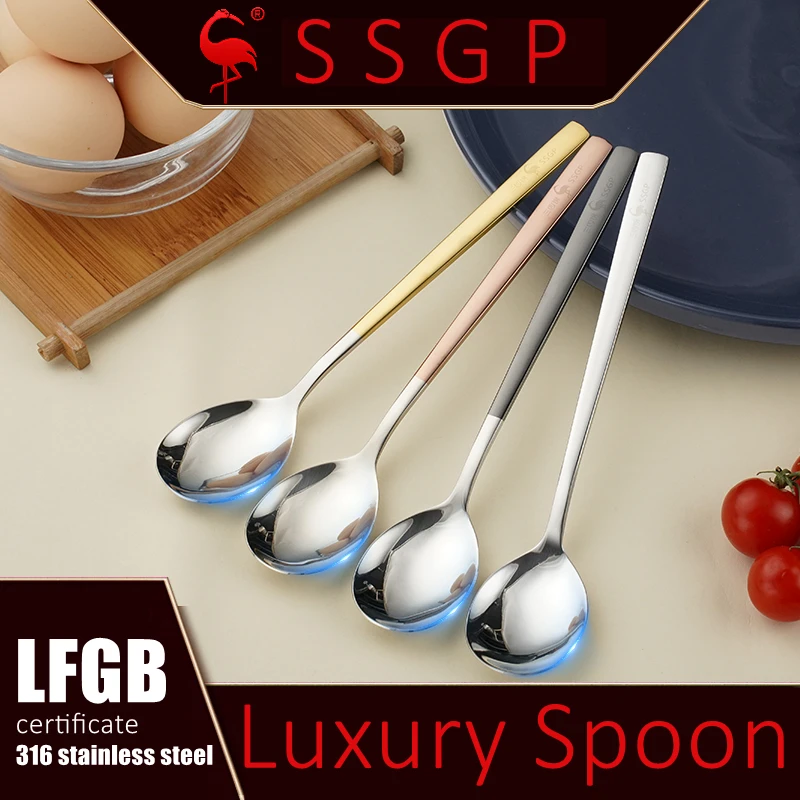 LFGB Certificate 316 Stainless Steel Luxury 4 Color Handle Spoon Set for Family Dinner Tableware Restaurant Flatware Soup Ladle