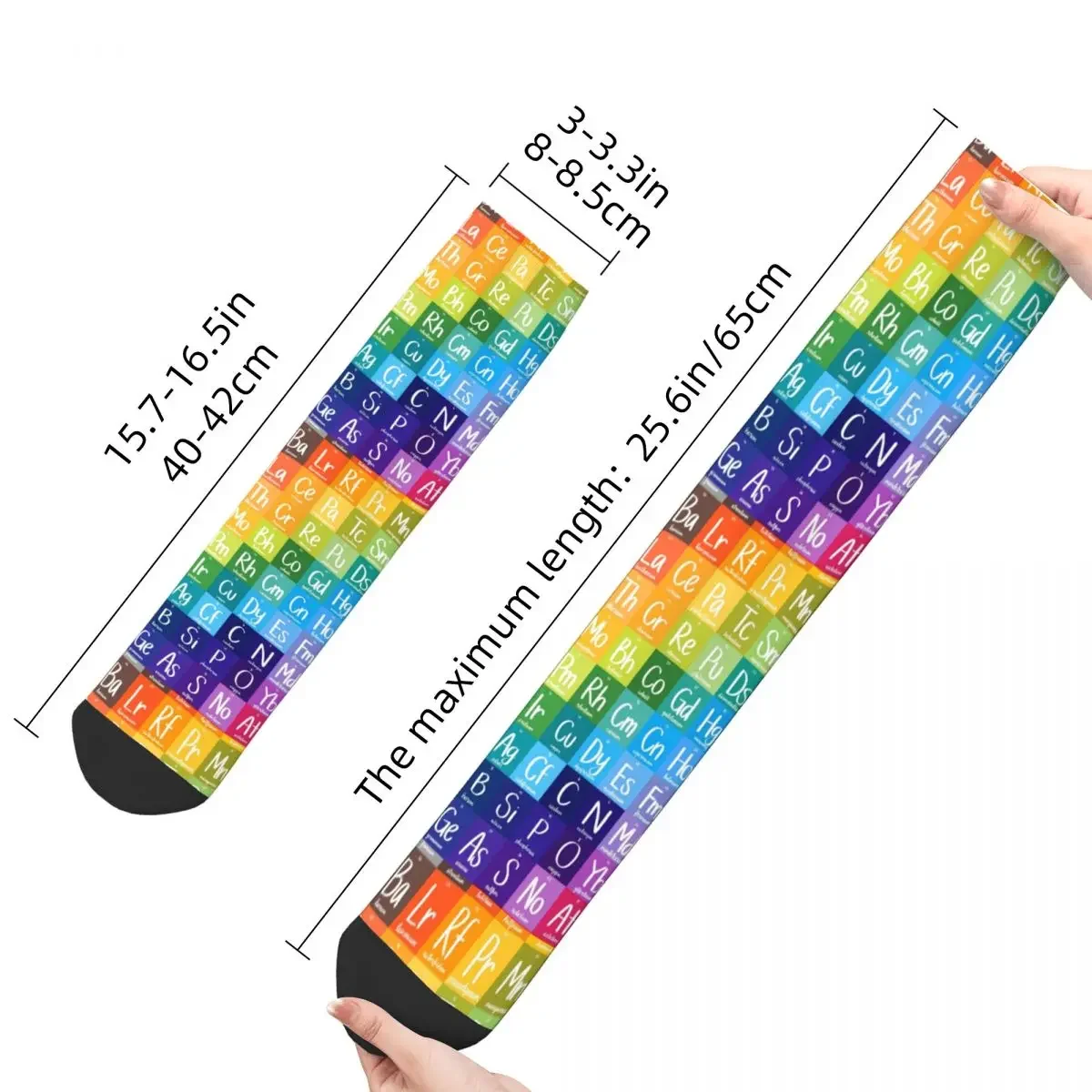 Funny Rainbow Gradient Periodic Table Of Elements Chemistry Basketball Socks Polyester Long Socks for Unisex Non-slip