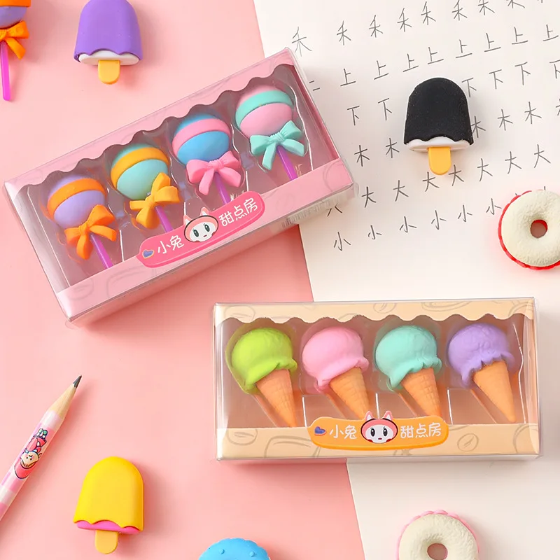 School Student Creative Cartoon Dessert Eraser Student Gift Simulated Donut Pencil  Cute Boxed  Cute Eraser Cute Stationery