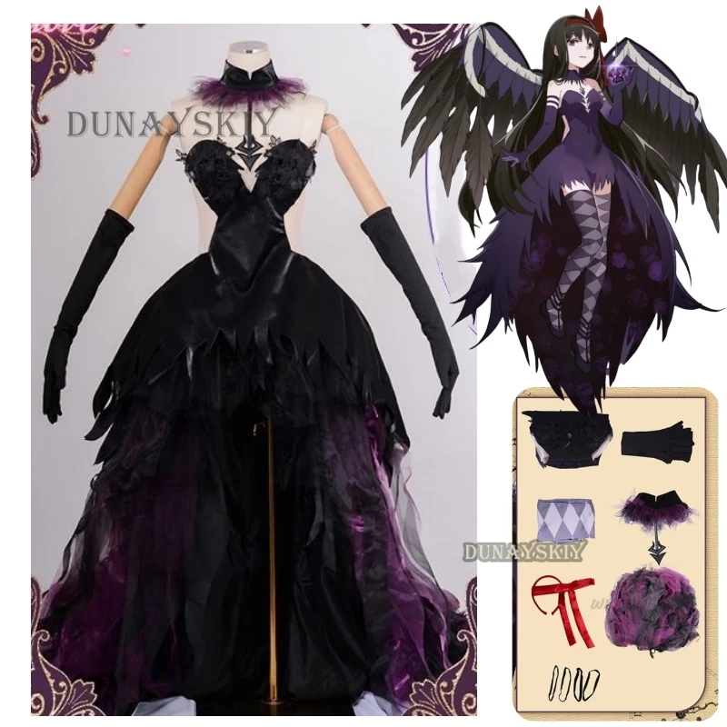 

Anime Magical Girl Puella Magi Madoka Magica cosplay Women Magica Devil Homura Akemi Cosplay Costume Luxury Dress Set black wig