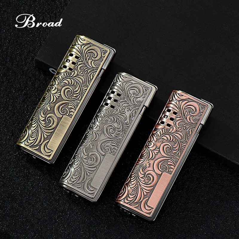 3D Embossed Gas Lighters Windproof Direct Dual Fire Lighter Metal Windproof Jet Fire Classic Vintage Cigar Lighter Men\'s Gifts